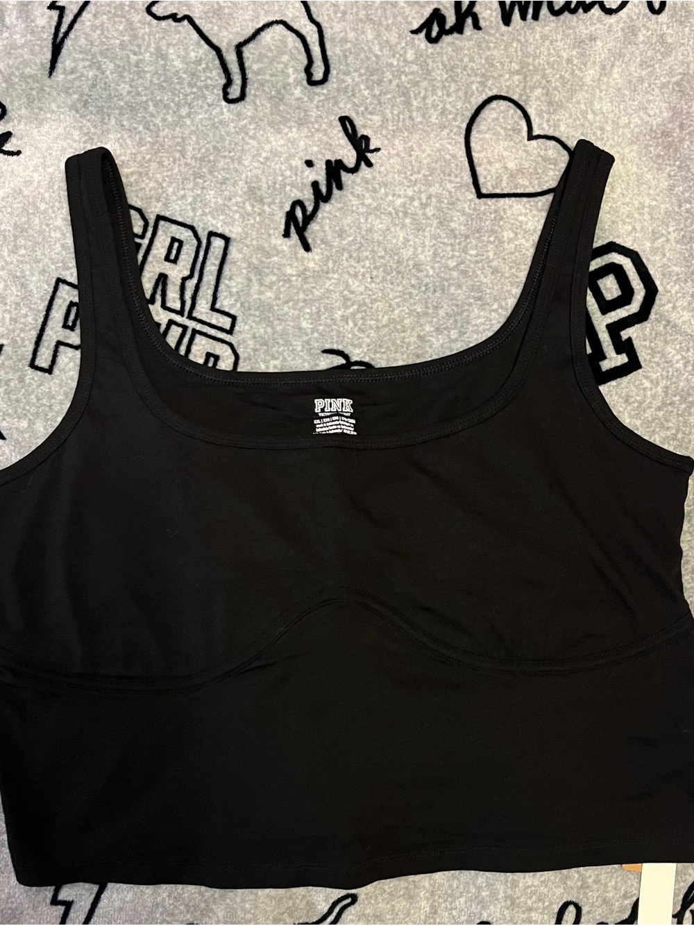NWT XXL PINK Victoria's Secret Black Cropped Tank with Logo Plate